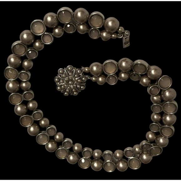 BANANA REPUBLIC 2 Strand Glass Moonstone and Faux Pearl Choker Necklace 16" - Picture 7 of 10